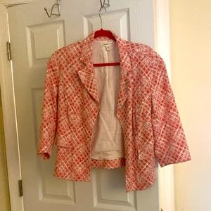 Tweed? Blazer Coldwater Creek pink and white preppy 14 Petite